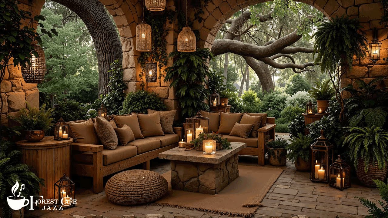 Forest Garden Lounge Jazz | Warm Candlelight, Stone & Wood Retreat for Deep Relaxation & Slow Living