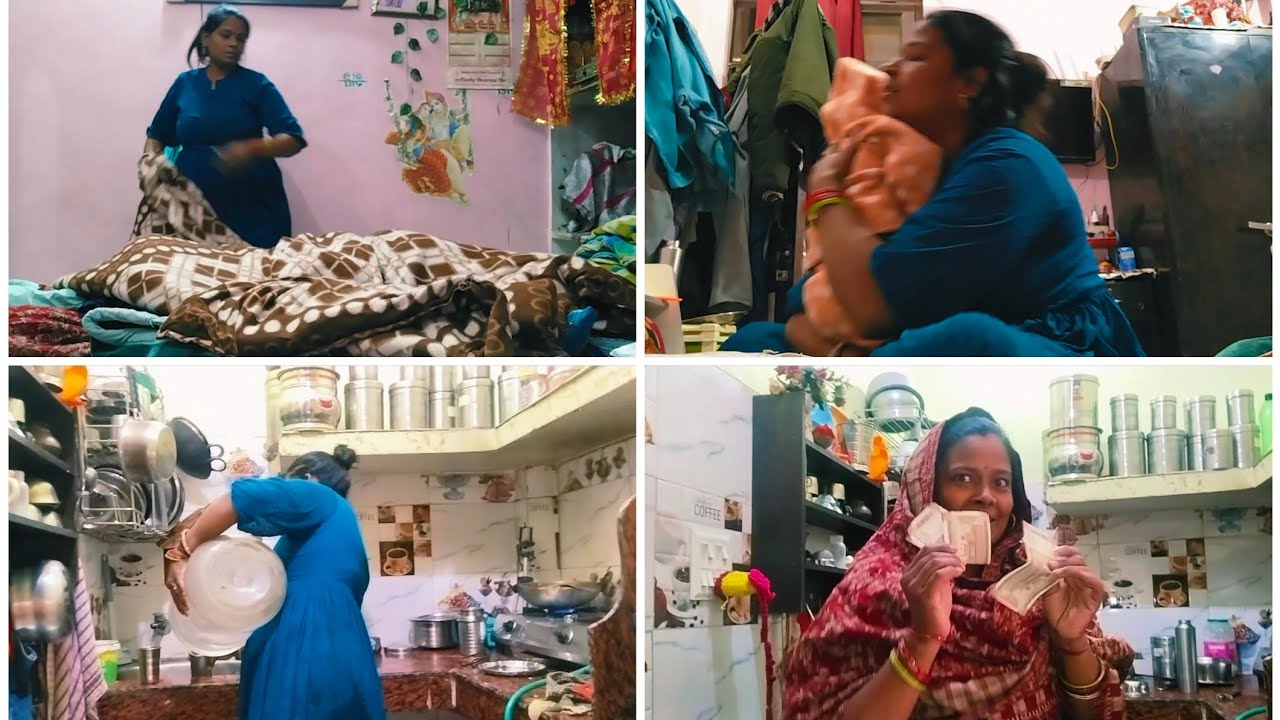 आधा काम तो रात को ही निपटा देती हूं बिना पति के पूछे बेच  दियाshaadi kaबारिश ठंड में🏠का पूरा दिन काम