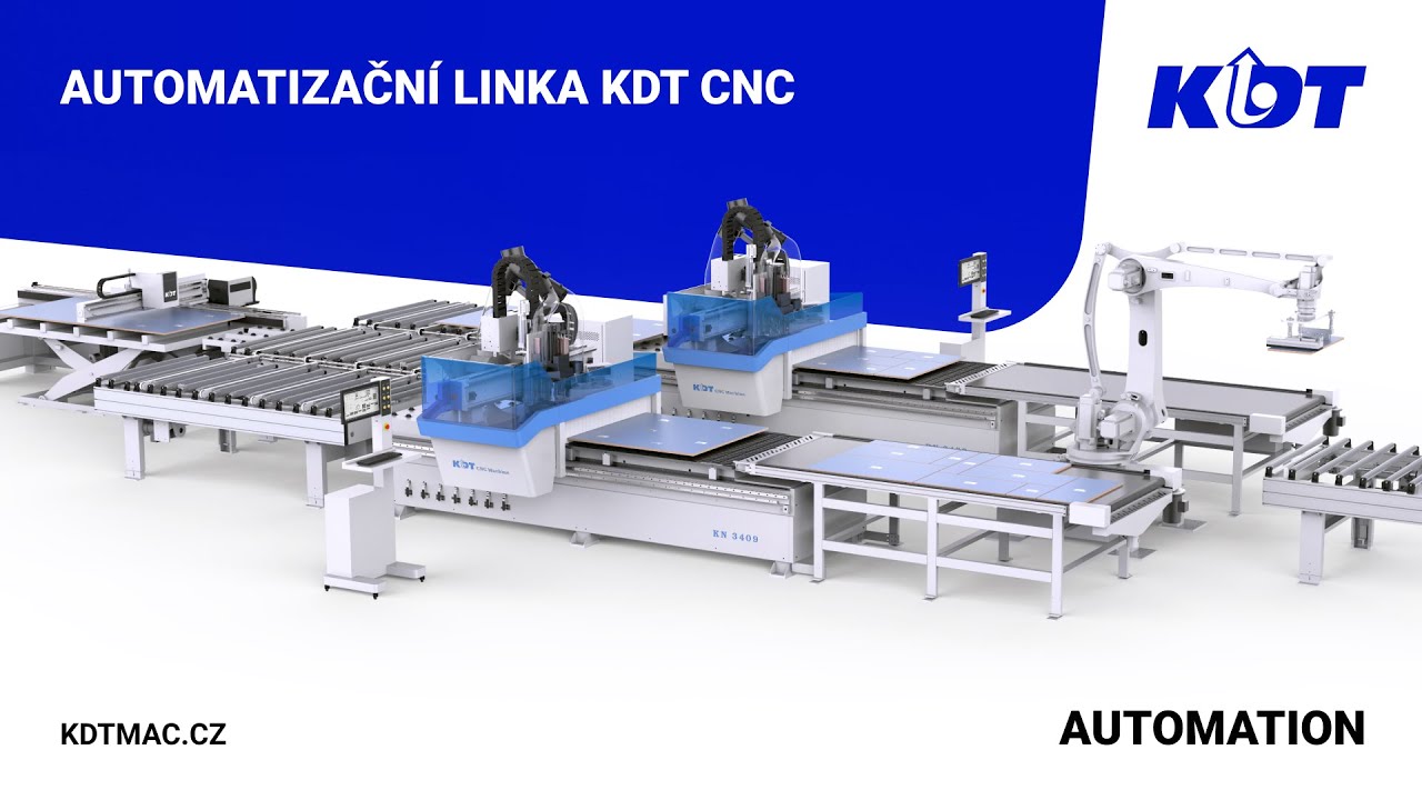Automatick&aacute; linka pro nesting KDT, založen&aacute; na dvou CNC obr&aacute;běc&iacute;ch centrech