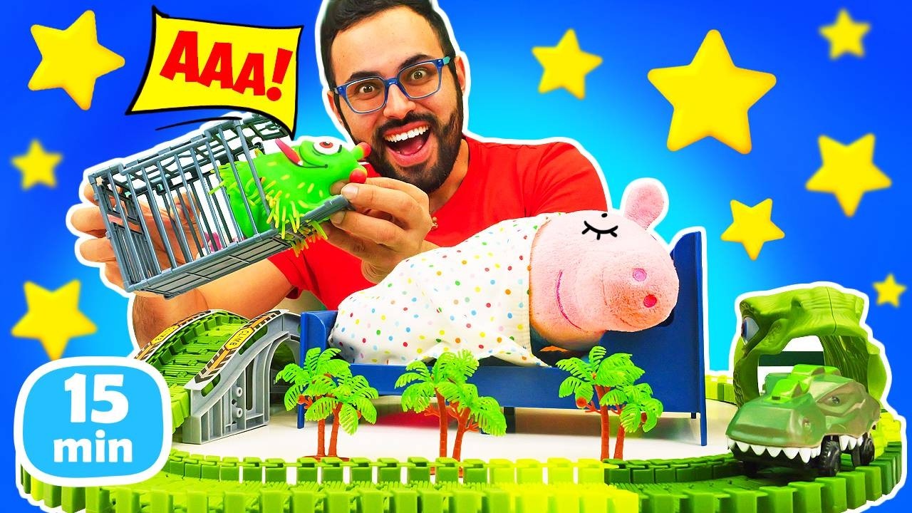 Manu le lee a George un cuento de dinosaurios antes de dormir