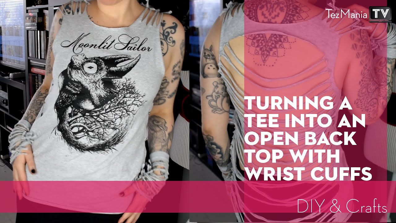 Tee into open back top + wrist cuffs