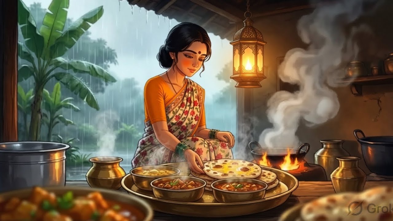 90s Indian family☺️✨️|| Village Rain Day's🌧 | Village Vibes🌧 | cozy Rain Sounds🌧|Cooking and Eating 