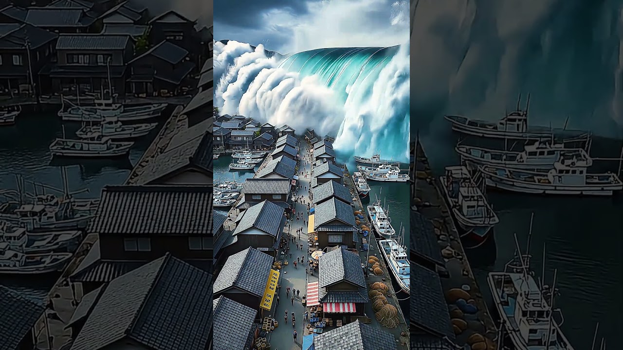 🌊A massive tsunami attacks a coastal fishing village