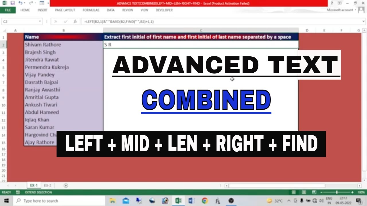ADVANCE TEXT  ( COMBINED ) LEFT+MID+LEN+RIGHT+FIND | ADVANCE TEXT FUNCTION IN EXCEL