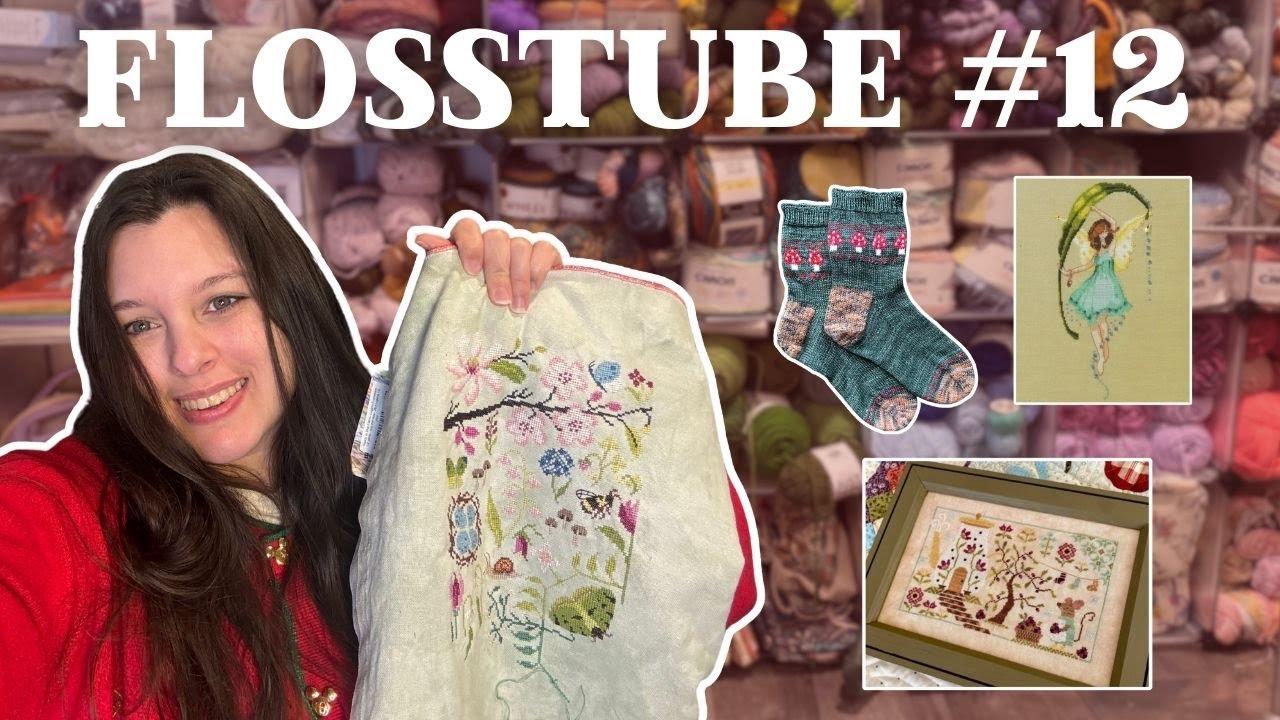 Flosstube #12: Незавершенные работы по вышивке крестиком, прогресс в создании шарфа Софи, уроки в...