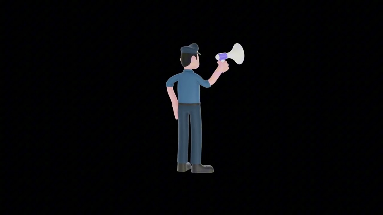 3D Cartoon Police Officer Turntable | Serious Cop with Megaphone