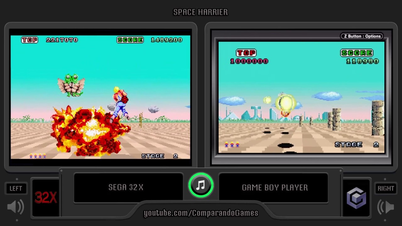 Space Harrier (Sega 32X vs GBA) Side by Side Comparison (Game Boy Player)