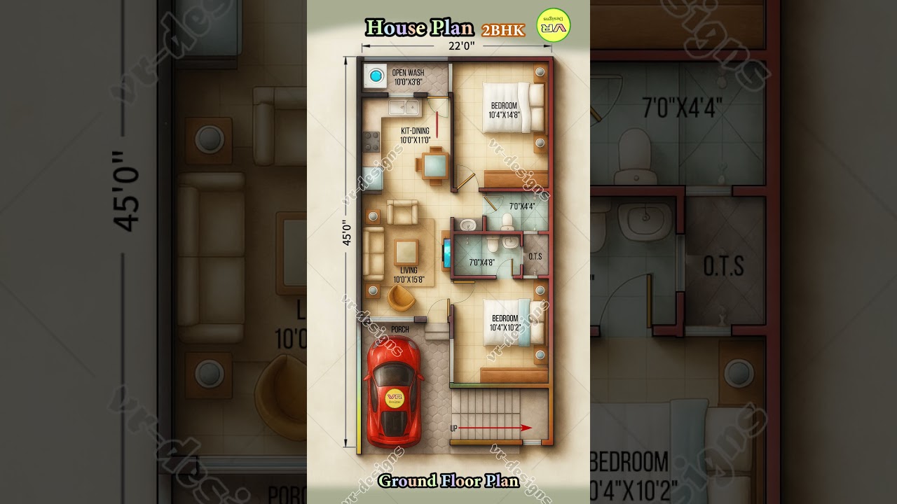 Compact 22&times;45 Home Plan | 2BHK + Car Porch | Stylish Indian House Design #houseplan #housedesign