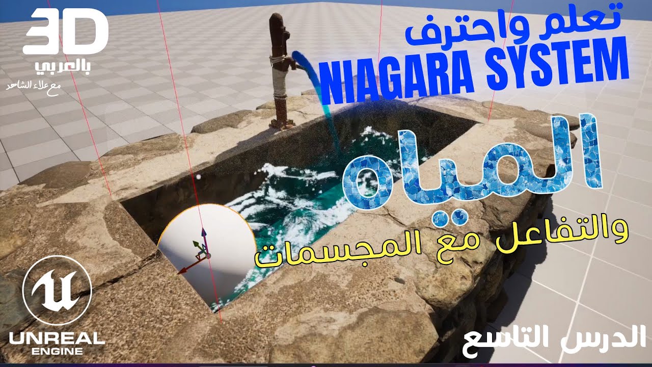 لنتعلم معا نظام - Niagara System- الدرس التاسع - الماء والتفاعل مع المجسمات