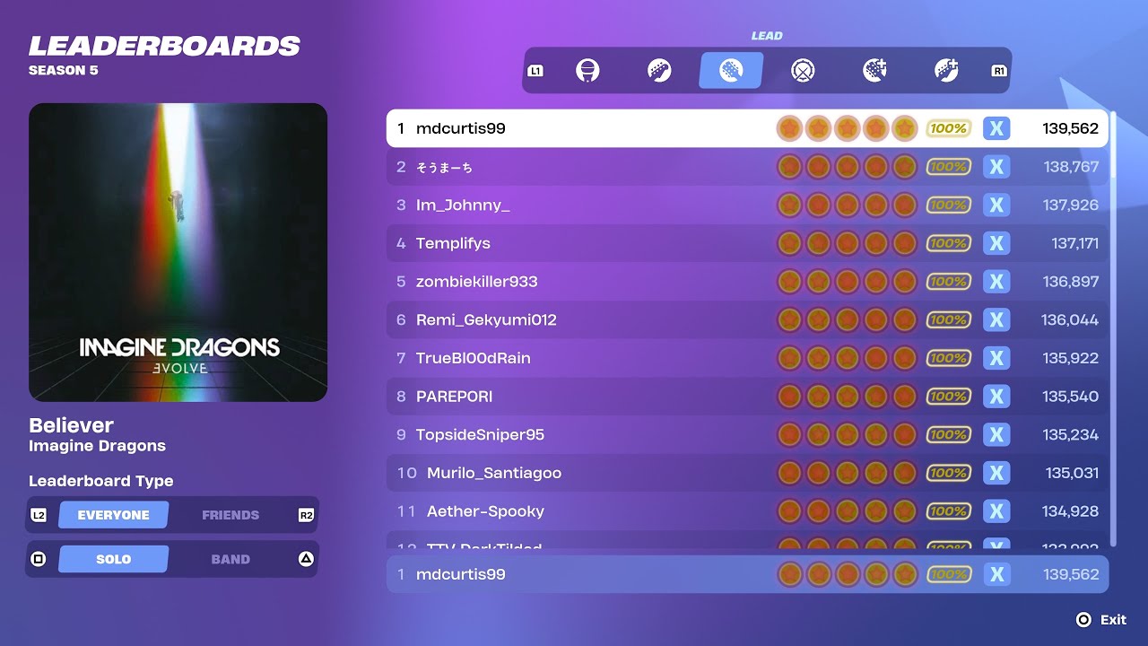 [Fortnite Festival S1 Revisit] Believer Expert Lead 100% FC 1st Place