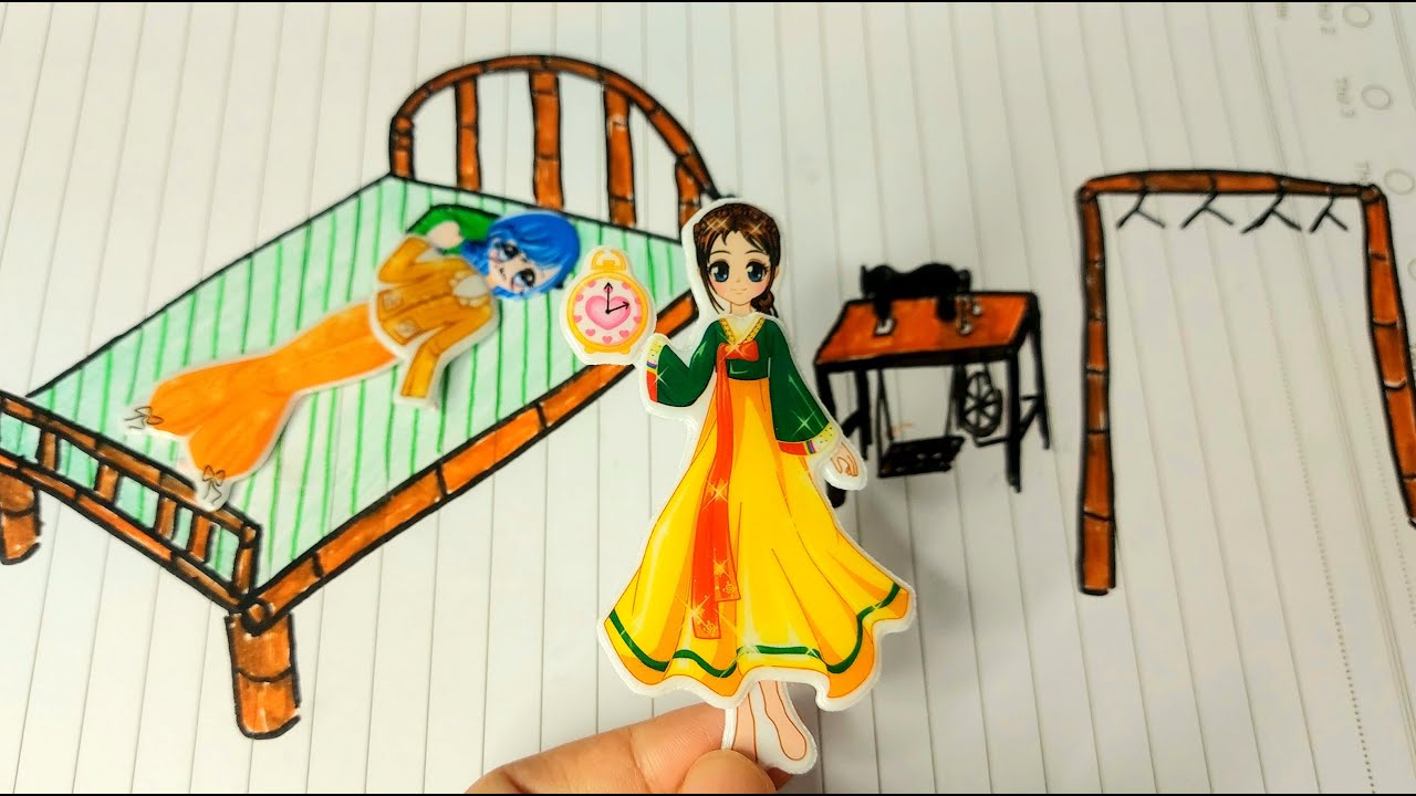 Dán sticker: CÔ GÁI HÀN QUỐC NGHÈO và NGƯỜI MẸ GIÀ /Vẽ giường tre/1001 Câu Chuyện