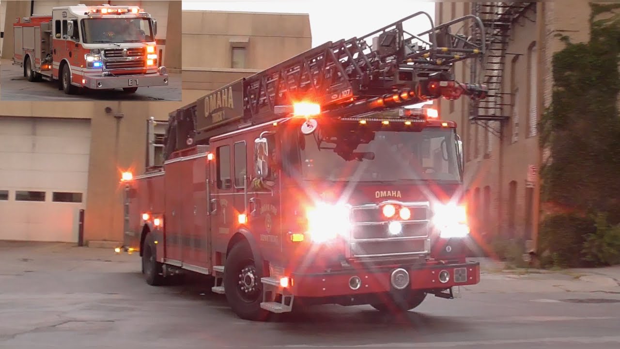 Omaha Fire Dept. Engine 1 & Truck 1 Responding