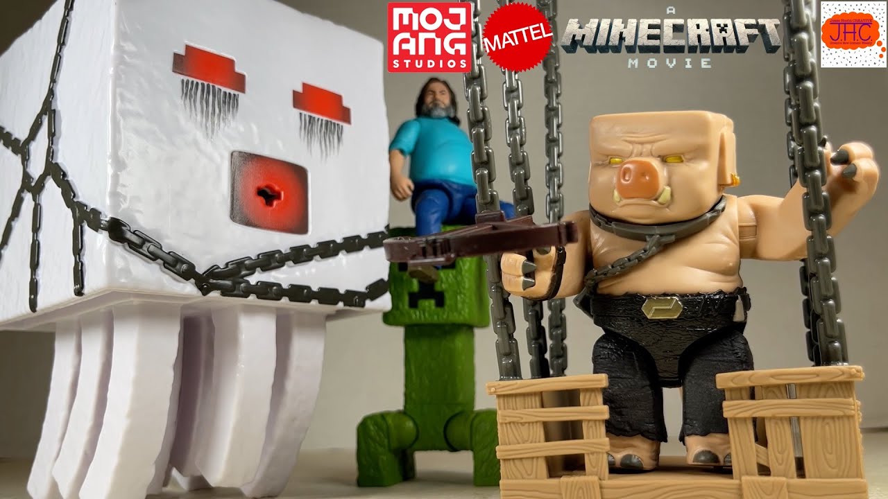 PIGLIN? A Minecraft Movie Blast Attack Ghast Jack Black Steve Mojang Mattel Action Figure Review