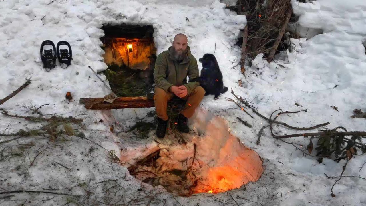 Building a Survival Snow Shelter In The Austrian Alps - Winter Bushcraft