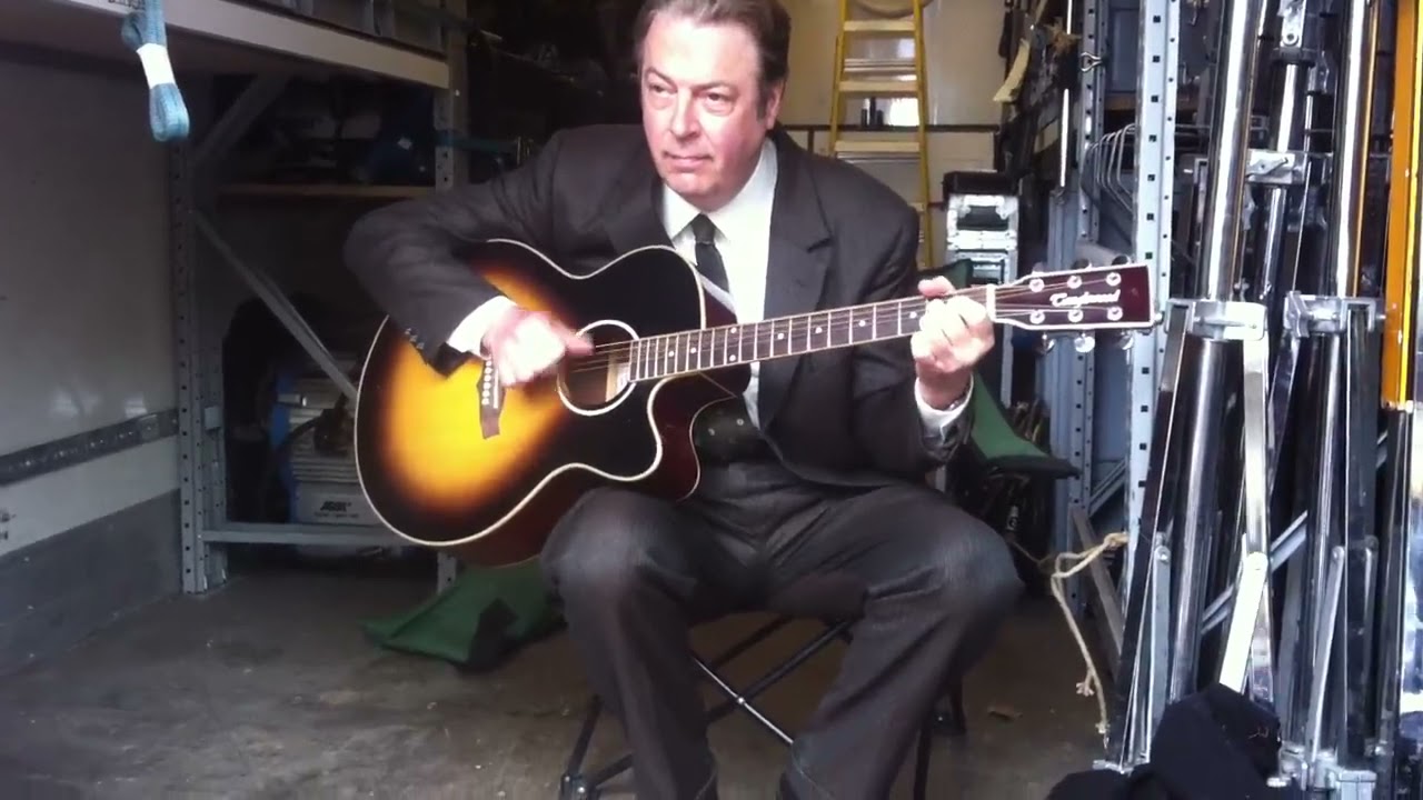 Roger Allam playing guitar - Endeavour filming 2015