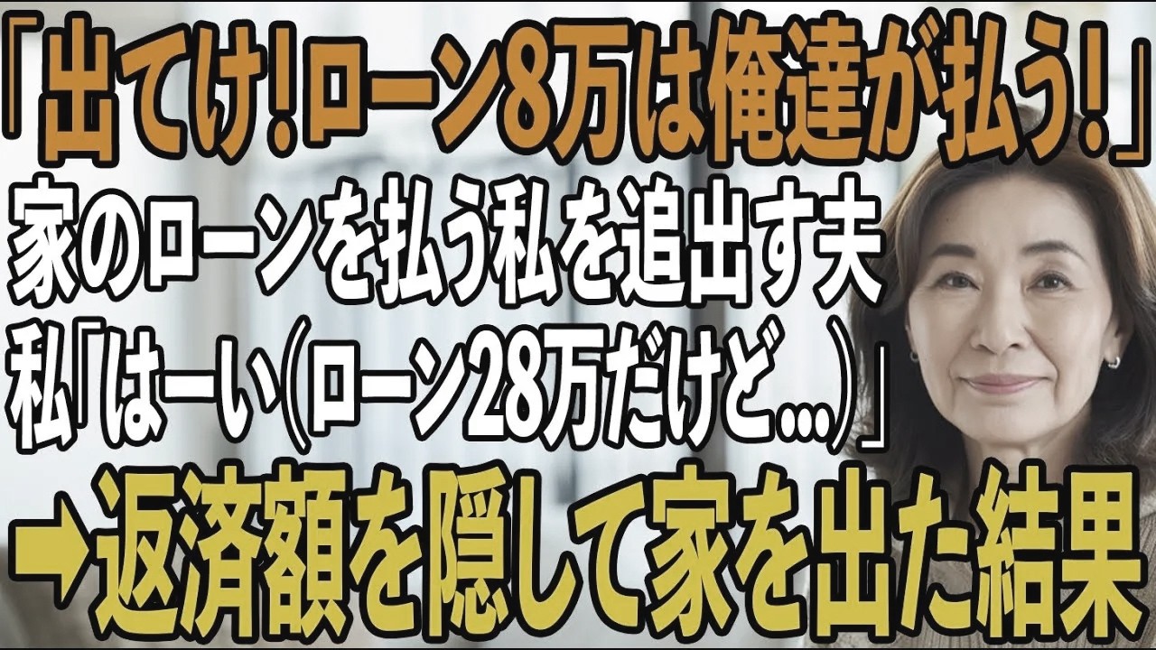 家のローンを返済している私に夫「息子夫婦と同居するから出てけ！ローン8万は俺達が払う！」→私「はーい（ローンは28万だけど...）」返済額を隠して家を出た結果【シニアライフ】【60代以上の方へ】