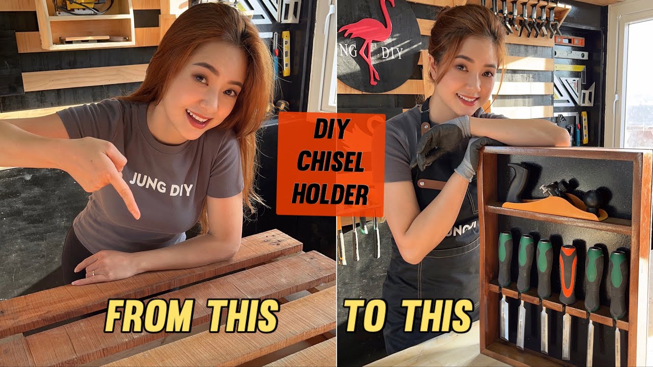 A young girl makes a chisel holder from pallet wood | DIY My Dream Workshop ( Part 7)