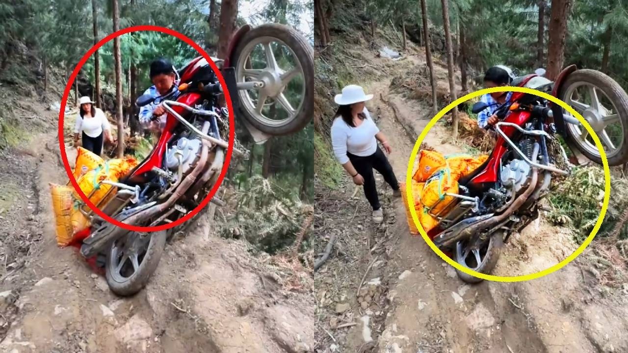 A man delivering goods up a mountain had his truck overturned by the weight of the cargo.