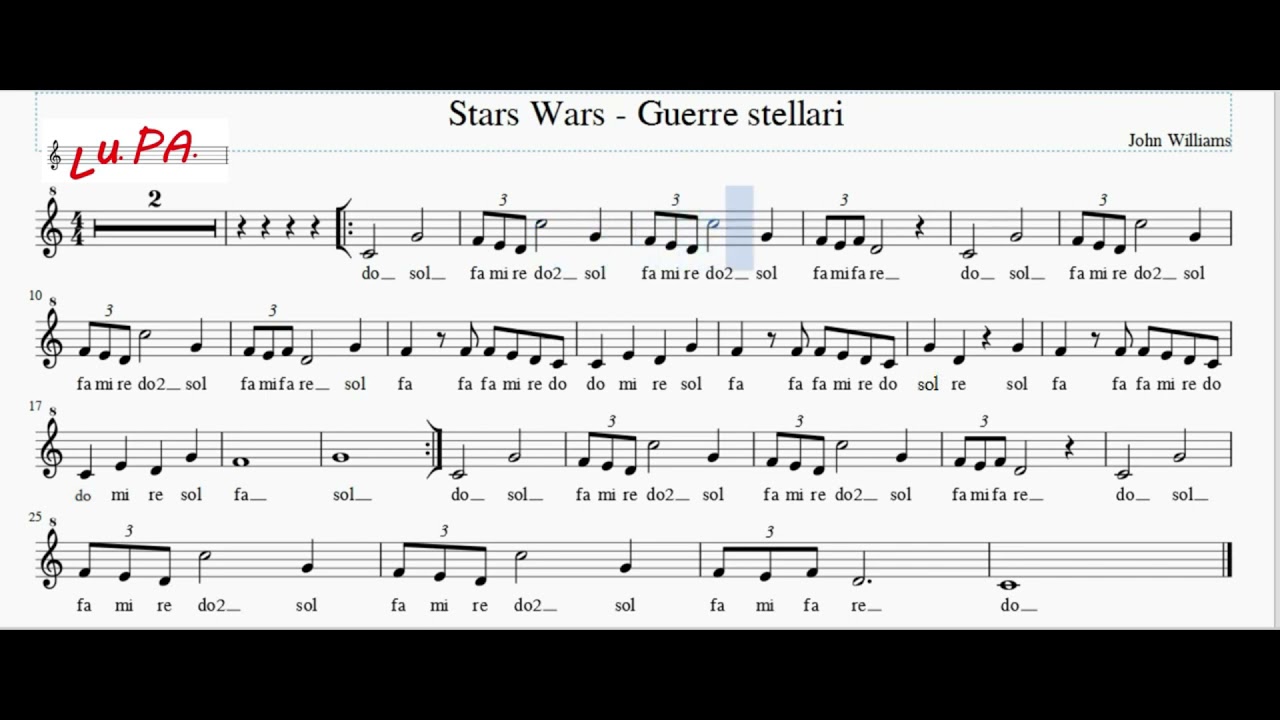 Star Wars - Guerre stellari -  Flauto dolce  - Karaoke - Spartito - Note - Instrumental - Musica