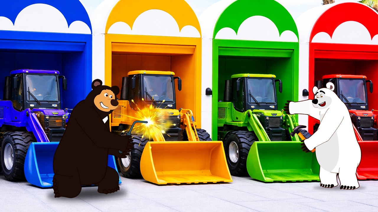 Heavy Duty Bear Garage: Colorful Construction Truck Build Project! 🚜🚧🐻 | The Bear Garage