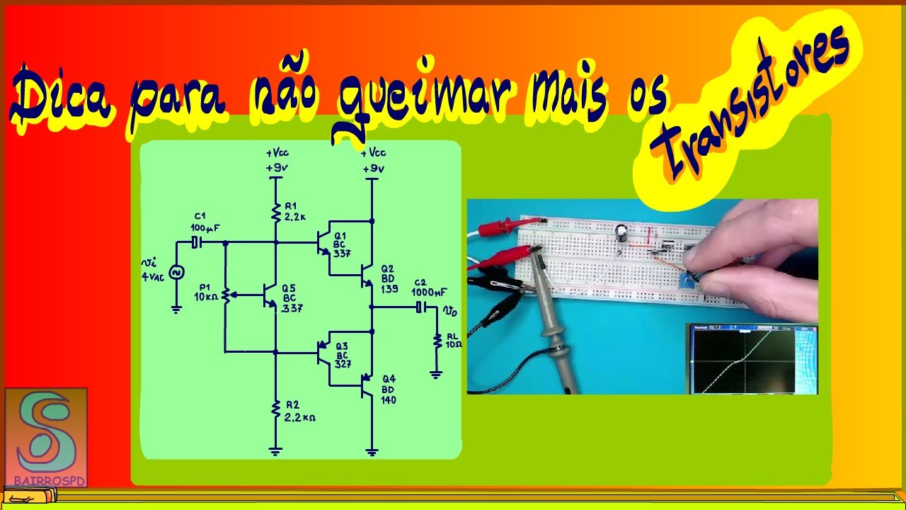 AMPLIFICADOR CLASSE AB: Com transistores Darlington e ajuste da corrente quiescente