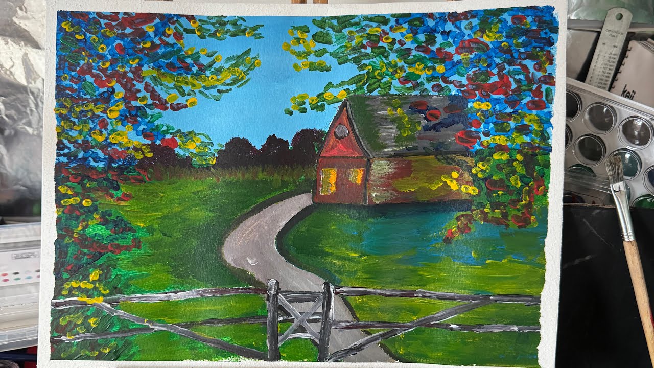 Cottage acrylic art.#artforbegginers #art #viral #@MyArtForBeginers2025 
