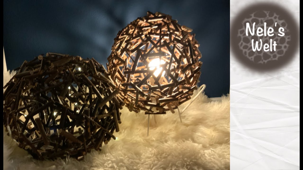 Zweige Kugel, basteln mit Naturmaterialien, Lampe, Deko aus Zweigen, Äste, DIY Anleitung by NeleC.