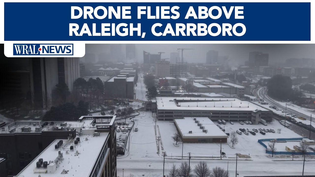 Drone shows ice, snow in Raleigh and Carrboro