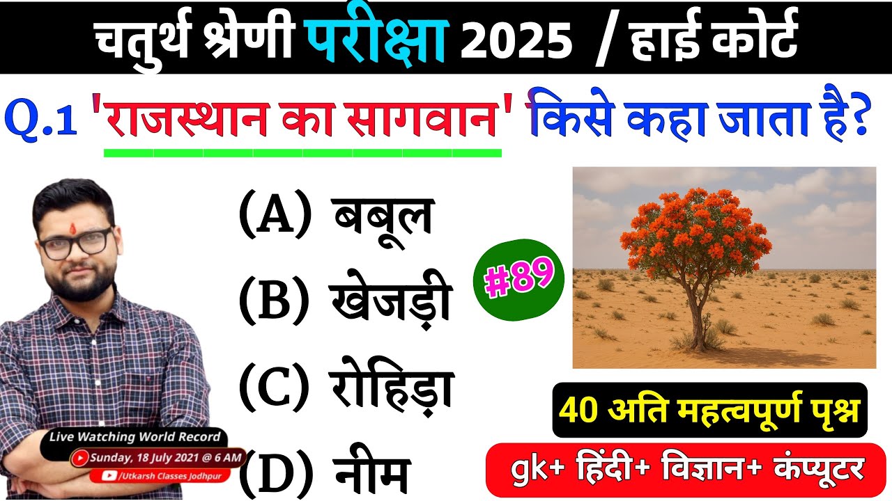 89# राजस्थान चतुर्थ श्रेणी परीक्षा 2025/चतुर्थ श्रेणी Model Paper Class 2025/Rajasthan Gk 2025 gk