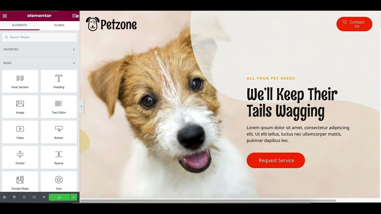 Create a  Pet Care Website Using Elementor