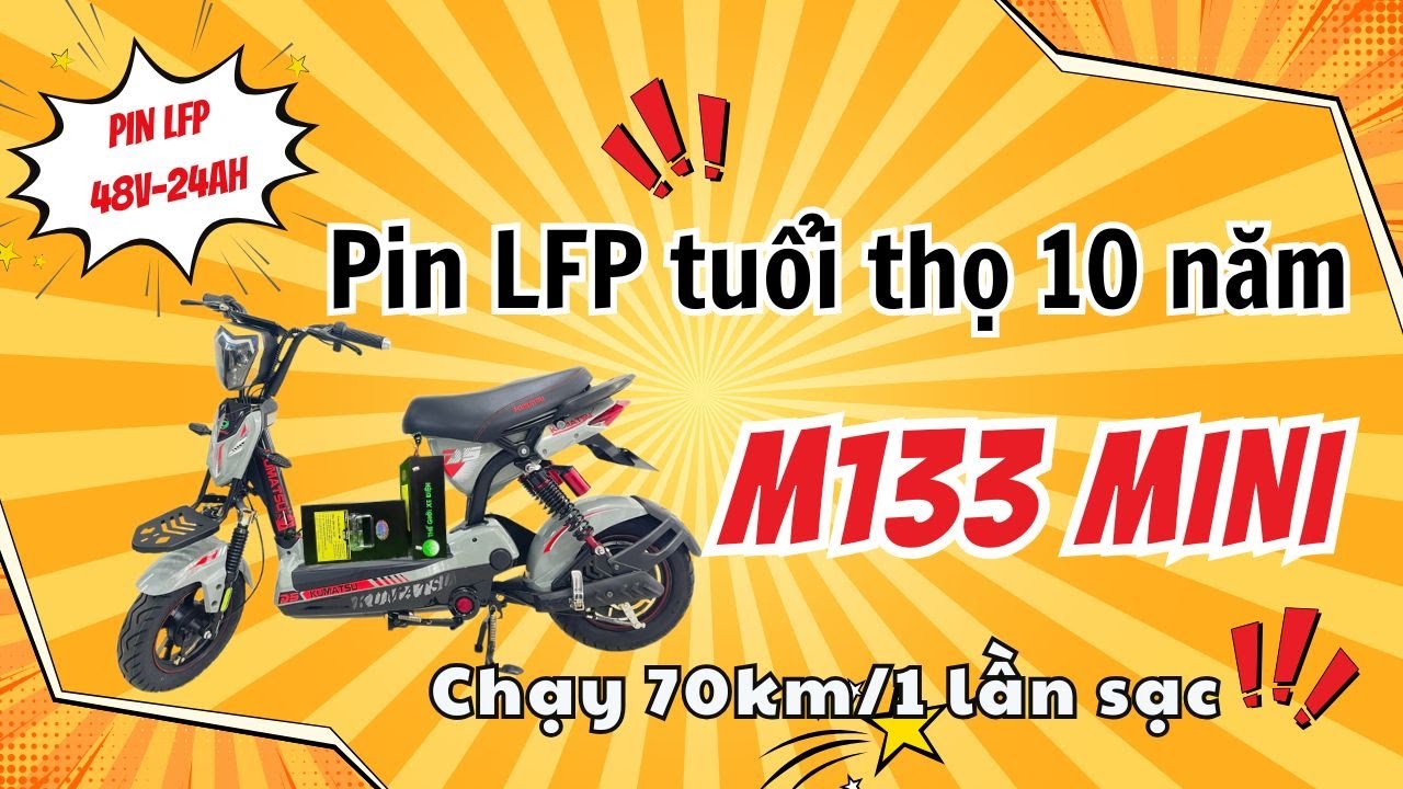 🚲 Xe đạp điện M133 Mini sử dụng pin LFP cao cấp 48V–24Ah – Siêu bền, đi được tới 70km 1 lần sạc!