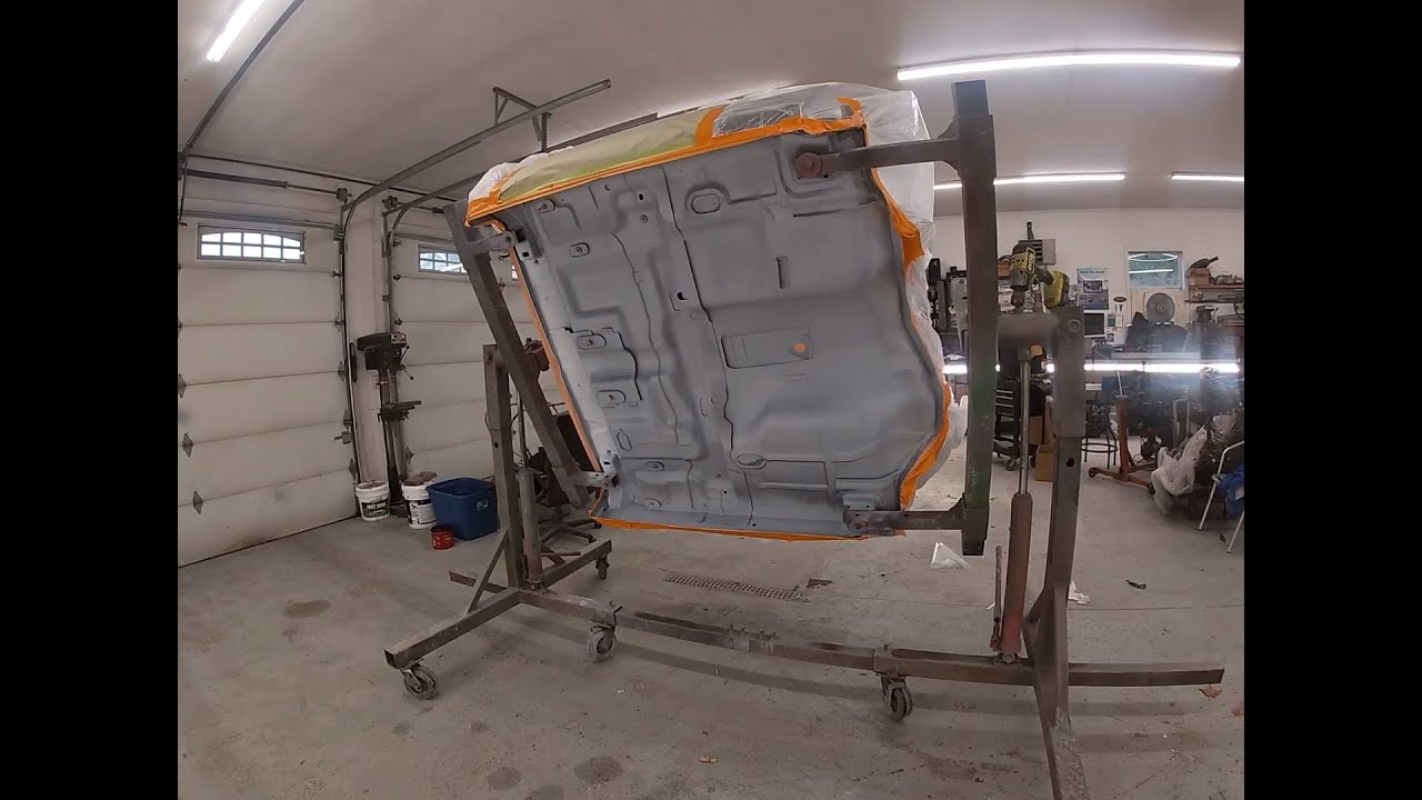 1992 GMC Sonoma GT part 5.  Spraying Raptor Liner on the underside or the cab.