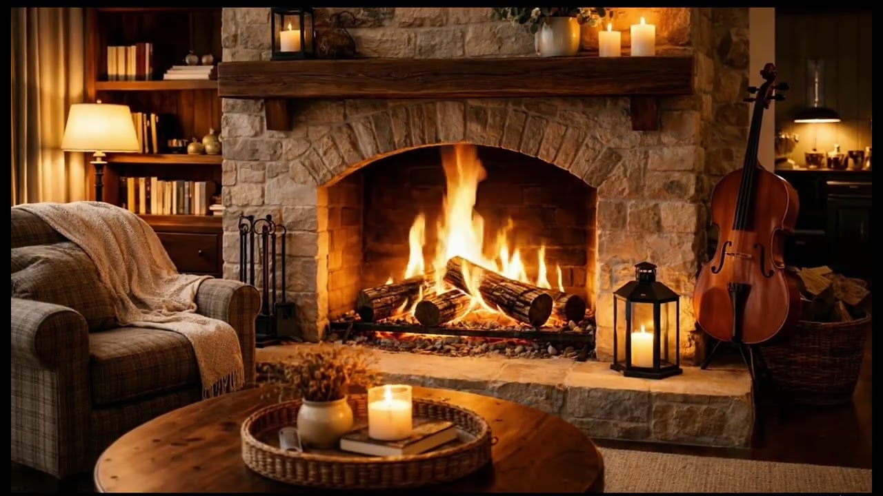 Cozy Fireplace with Soft Cello Music 🔥🎻 | Relaxing Winter Ambience