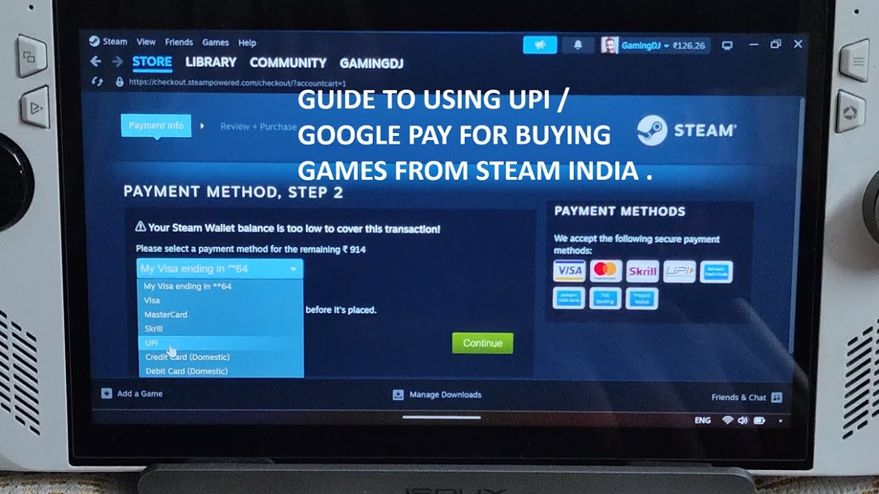 Guide to using UPI / Google Pay to Purchase Games From Steam Store In India