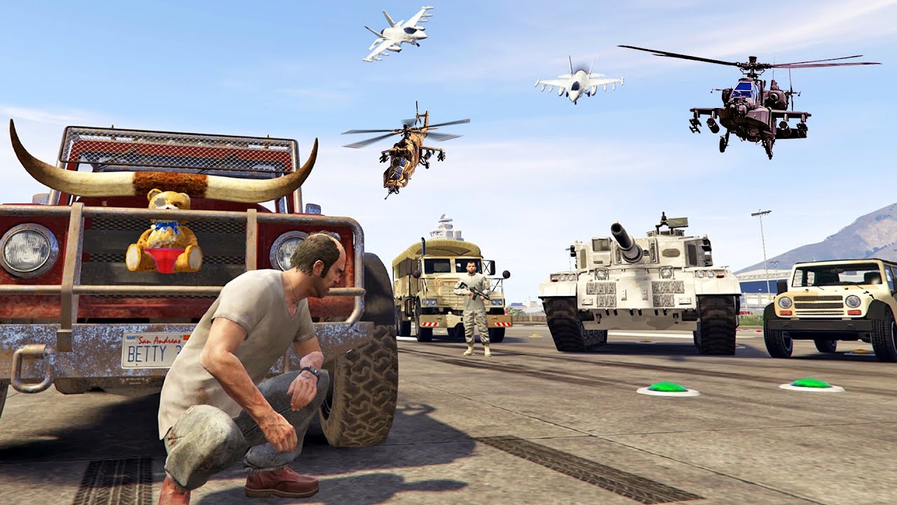 تحدي العيش 24 ساعة داخل القاعدة العسكرية في جي تي أي 5 | GTA V 24H Military Base Challenge