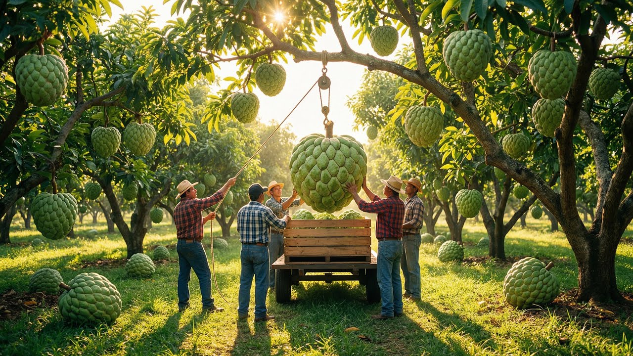 Harvesting Giant Sugar Apples With Pulley System 🚜 Satisfying Farm Life &ndash; Big Fruit Farm
