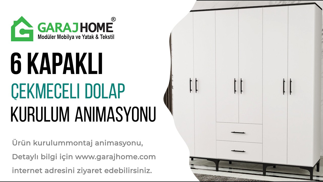 Garaj Home - 6 Kapaklı Çekmeceli Çok Amaçlı Dolap Kurulum Montaj Animasyonu