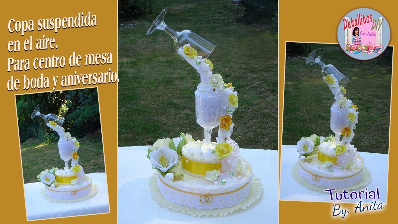 Copa suspenda en el aire / centro de mesa para boda o aniversario