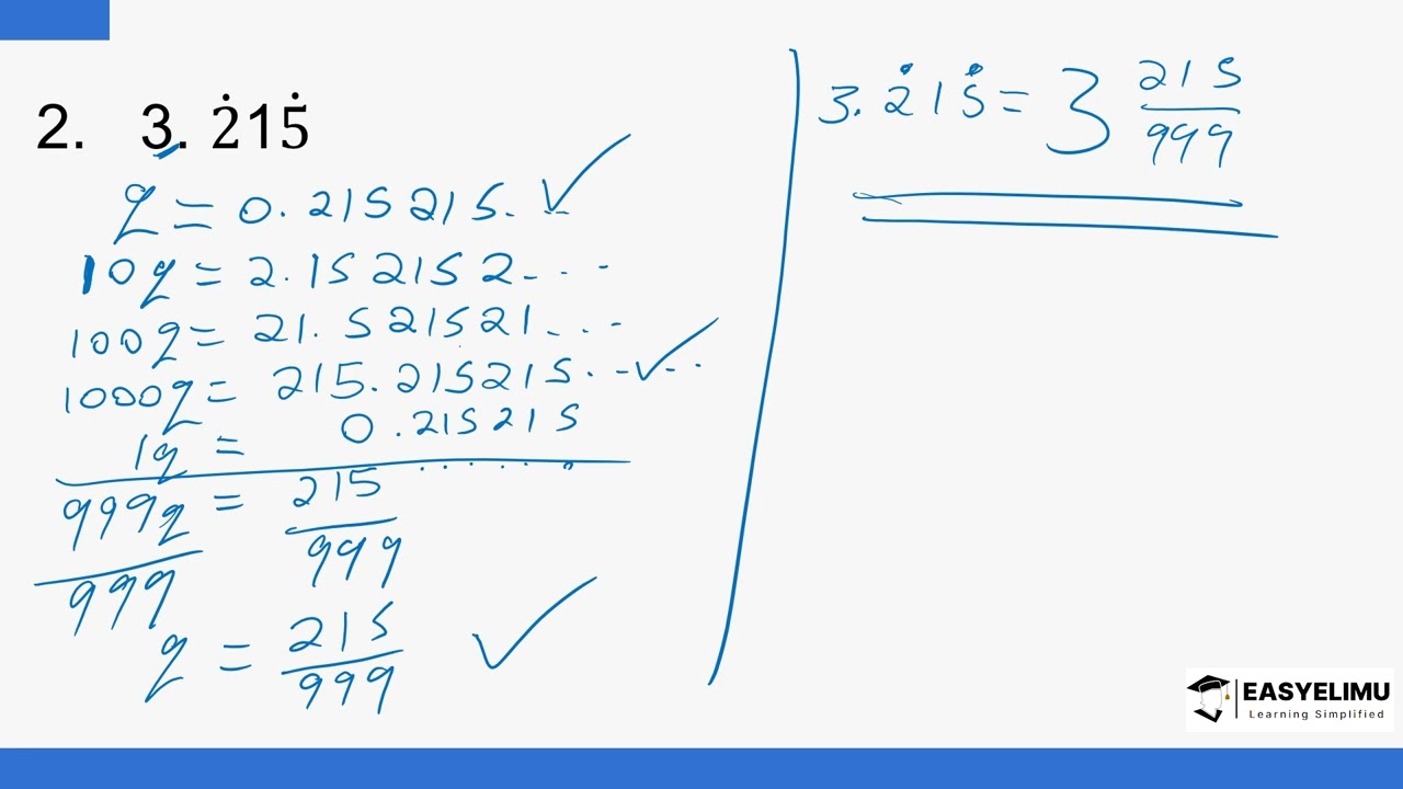 Recurring Decimals (Mathematics Form 1 Topic 8 Lesson 4b of 15)