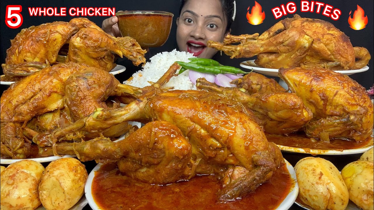 5 BIG 😱 WHOLE CHICKEN CURRY, SPICY MASALA EGG WITH RICE EATING 🔥🤤 BIG BITES 😋 FOOD EATING VIDEOS 🌶️