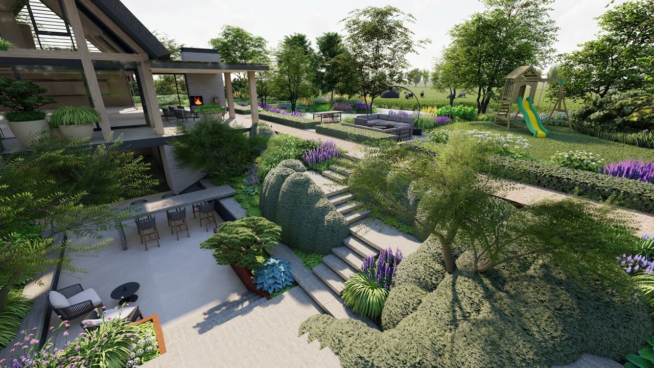Villatuin met 'Sunken Garden'