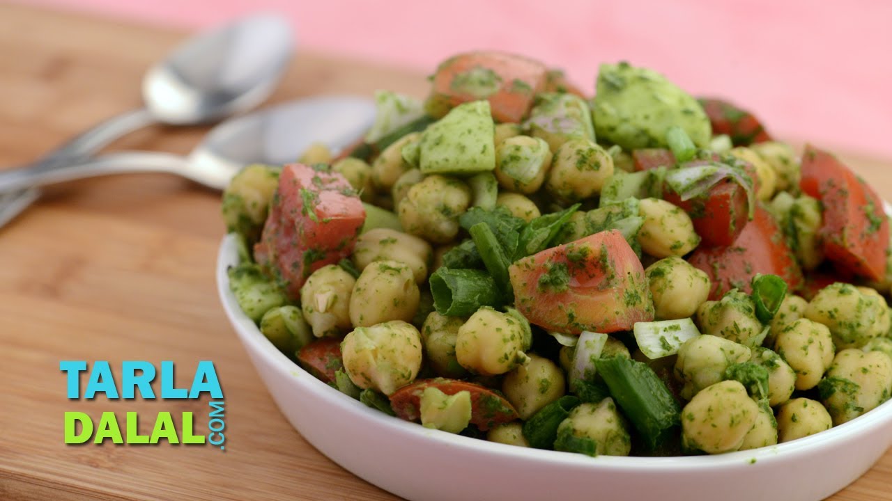 Chick Pea Salad with Mint Dressing (Low Cholesterol) by Tarla Dalal