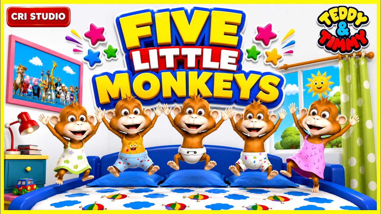Five Little Monkeys Jumping On The Bed - Nursery Rhymes Songs & Poems For Kids