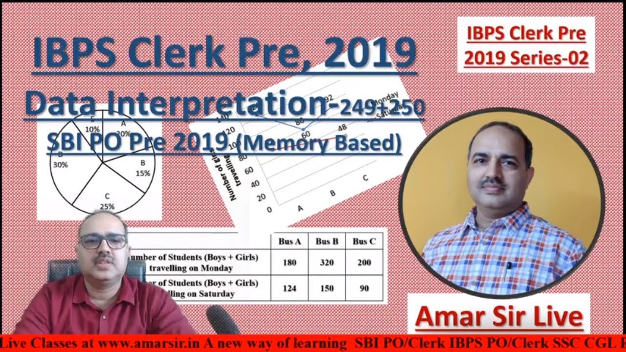 Data Interpretation-249+250 for IBPS Clerk 2019 Amar Sir Live (01) SBI PO Pre, 2019 (Memory Based)