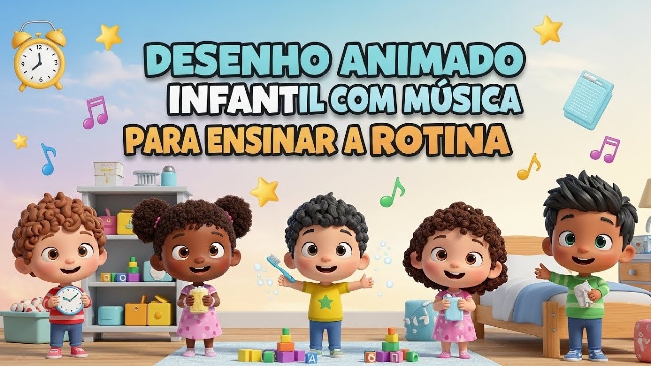Desenho animado infantil com música animada para aprendizado leve e divertido