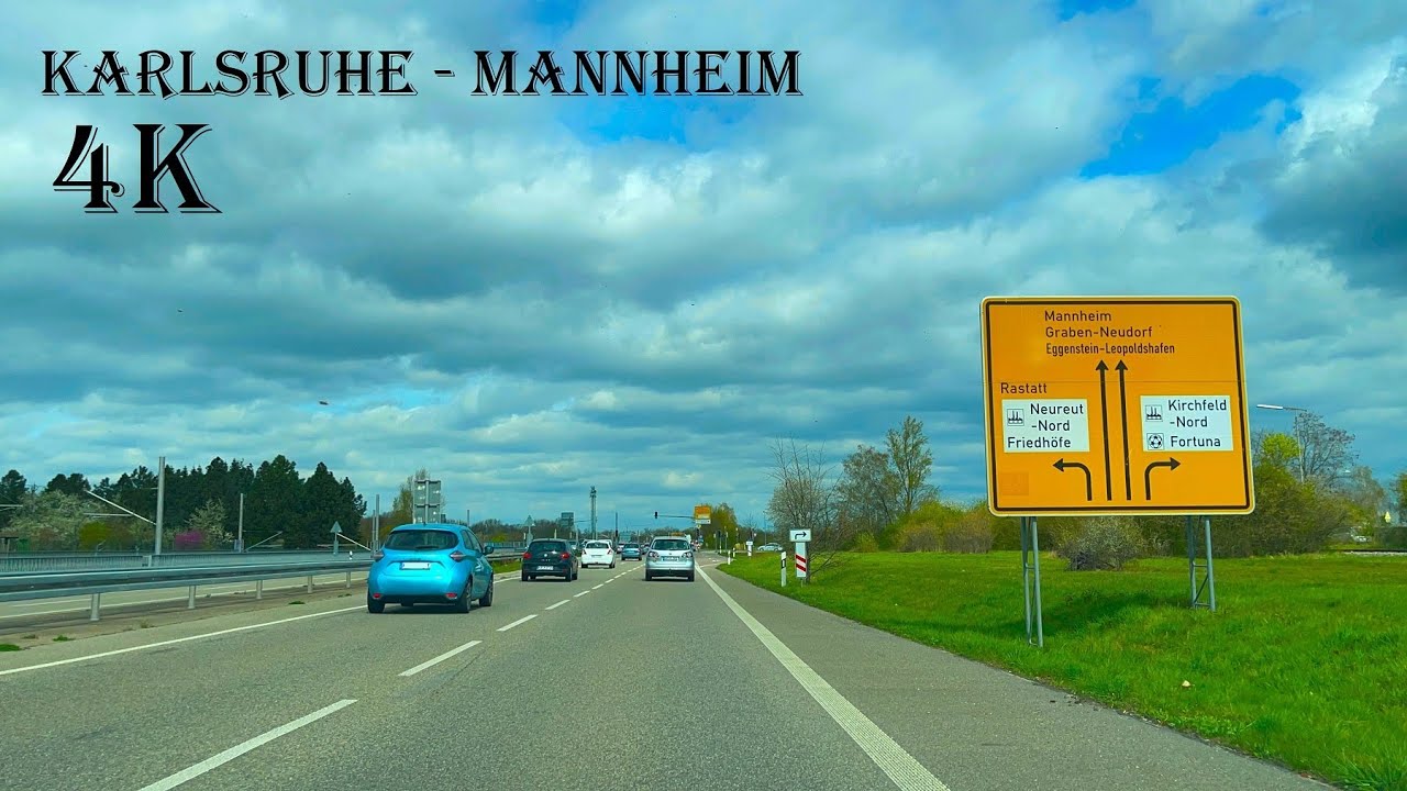 Karlsruhe to Mannheim 4K - Scenic Drive - Germany