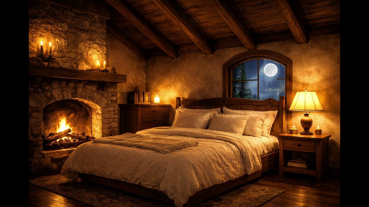 A Quiet Storybook Bedroom for Restful Sleep | Fireplace Sounds