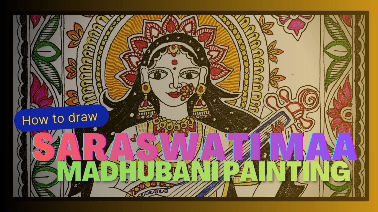 Saraswati Maa Madhubani Painting Easy