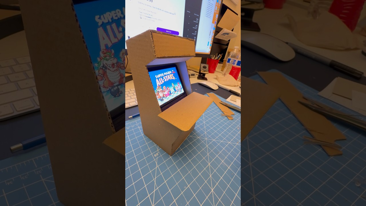 Miniature arcade model stand for my #r36s retro gaming🕹️📺🎮