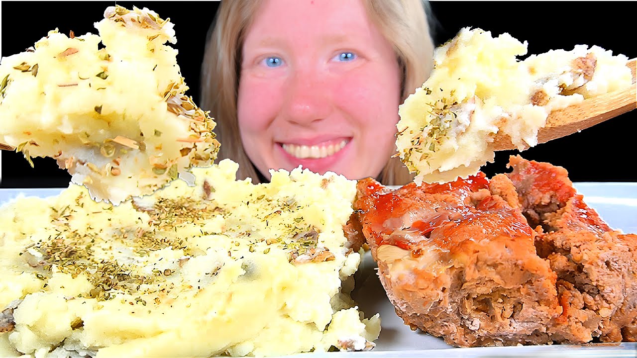 ASMR MEATLOAF & MASHED POTATOES MUKBANG EATING SOUNDS